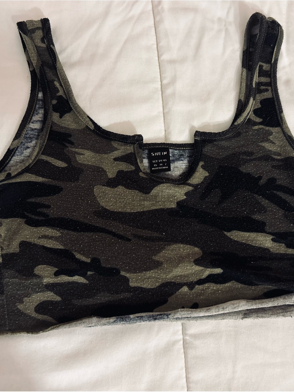 SHEIN Olive & Black Camo Glitter Crop Tank
